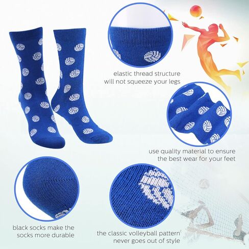 Zhanmai 4 Pairs Funny Basketball Volleyball Football Softball Soccer Baseball Socks Novelty Sports Casual Crew Socks for Men Women (Volleyball Style) in Saudi Arabia
