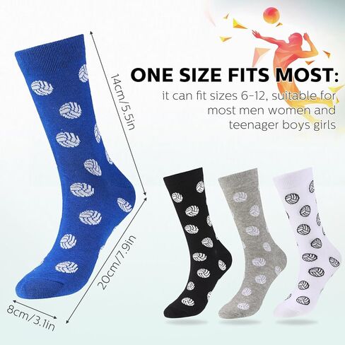 Zhanmai 4 Pairs Funny Basketball Volleyball Football Softball Soccer Baseball Socks Novelty Sports Casual Crew Socks for Men Women (Volleyball Style) in Saudi Arabia