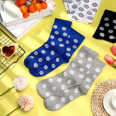 Zhanmai 4 Pairs Funny Basketball Volleyball Football Softball Soccer Baseball Socks Novelty Sports Casual Crew Socks for Men Women (Volleyball Style) in Saudi Arabia
