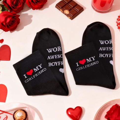 جوارب DPKOW I Love My Girlfriend للرجال، أفضل هدايا عيد الحب لصديقها في العالم، جوارب عيد الحب للرجال مع تصميم قلب، هدية رومانسية لذكرى عيد ميلاد صديقها in Kuwait