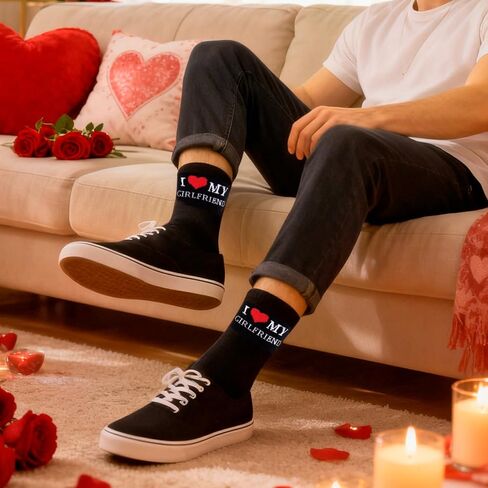 جوارب DPKOW I Love My Girlfriend للرجال، أفضل هدايا عيد الحب لصديقها في العالم، جوارب عيد الحب للرجال مع تصميم قلب، هدية رومانسية لذكرى عيد ميلاد صديقها in Kuwait