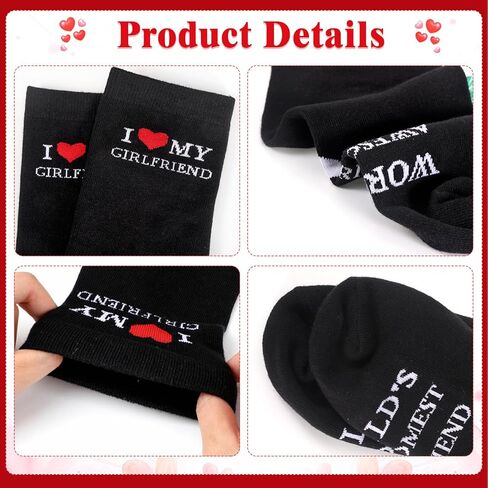 جوارب DPKOW I Love My Girlfriend للرجال، أفضل هدايا عيد الحب لصديقها في العالم، جوارب عيد الحب للرجال مع تصميم قلب، هدية رومانسية لذكرى عيد ميلاد صديقها in Kuwait