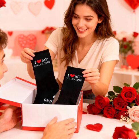 جوارب DPKOW I Love My Girlfriend للرجال، أفضل هدايا عيد الحب لصديقها في العالم، جوارب عيد الحب للرجال مع تصميم قلب، هدية رومانسية لذكرى عيد ميلاد صديقها in Kuwait