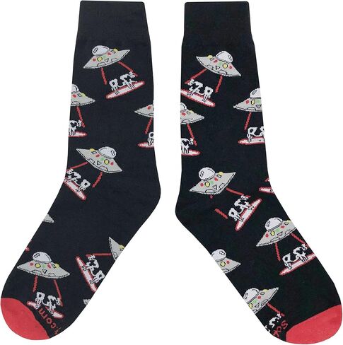 UFO Abduction Dress Socks Funny Novelty Crazy Fun Design Men Size 8-12 Cotton Casual Crew Colorful Funky Fancy Socks Gift for Men in Saudi Arabia