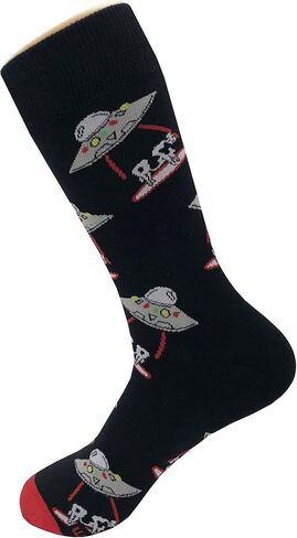UFO Abduction Dress Socks Funny Novelty Crazy Fun Design Men Size 8-12 Cotton Casual Crew Colorful Funky Fancy Socks Gift for Men in Saudi Arabia
