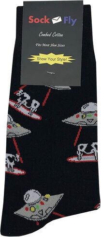 UFO Abduction Dress Socks Funny Novelty Crazy Fun Design Men Size 8-12 Cotton Casual Crew Colorful Funky Fancy Socks Gift for Men in Saudi Arabia