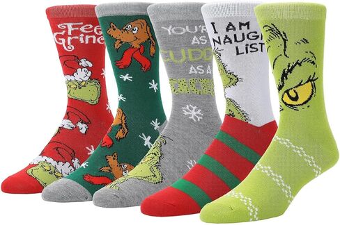 Bioworld The Grinch Mixed Character Art 5-Pack Casual Crew Socks in Saudi Arabia