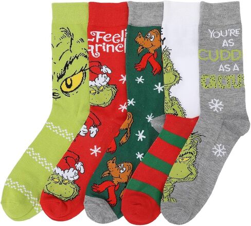 Bioworld The Grinch Mixed Character Art 5-Pack Casual Crew Socks in Saudi Arabia