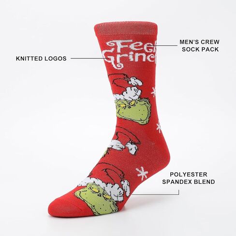 Bioworld The Grinch Mixed Character Art 5-Pack Casual Crew Socks in Saudi Arabia