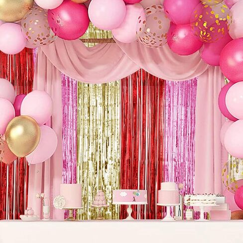 Valentines Day Decorations 3 Pack 3.2ft x 8.2ft Red Pink Foil Fringe Curtains Tinsel Backdrop Curtain Photo Booth Streamer for Valentine's Day Wedding Decoration Party Supply in Kuwait