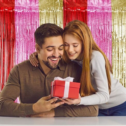 Valentines Day Decorations 3 Pack 3.2ft x 8.2ft Red Pink Foil Fringe Curtains Tinsel Backdrop Curtain Photo Booth Streamer for Valentine's Day Wedding Decoration Party Supply in Kuwait