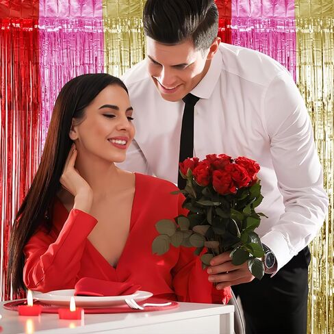 Valentines Day Decorations 3 Pack 3.2ft x 8.2ft Red Pink Foil Fringe Curtains Tinsel Backdrop Curtain Photo Booth Streamer for Valentine's Day Wedding Decoration Party Supply in Kuwait