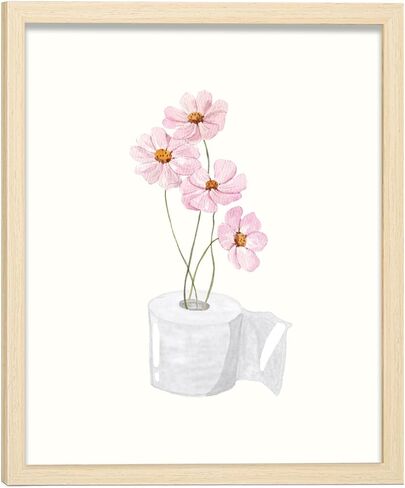 Bathroom Pictures Wall Decor Aesthetic, Pink Floral Bathroom Wall Art Framed Pictures 8x10 Inch in Saudi Arabia