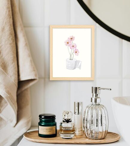 Bathroom Pictures Wall Decor Aesthetic, Pink Floral Bathroom Wall Art Framed Pictures 8x10 Inch in Saudi Arabia