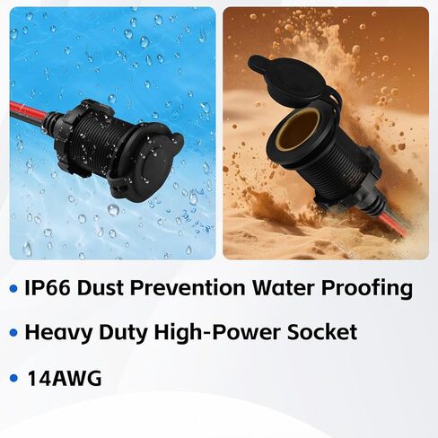 مقبس ولاعة السجائر، مقبس ولاعة السجائر 12 فولت مقاوم للماء، 14AWG/3.3FT in Kuwait
