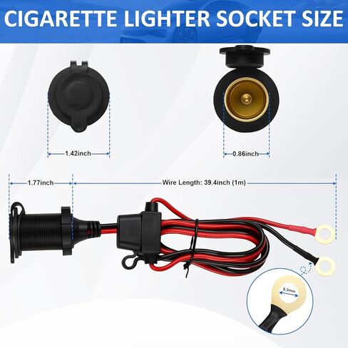 مقبس ولاعة السجائر، مقبس ولاعة السجائر 12 فولت مقاوم للماء، 14AWG/3.3FT in Kuwait
