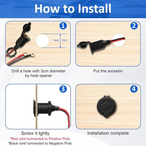 مقبس ولاعة السجائر، مقبس ولاعة السجائر 12 فولت مقاوم للماء، 14AWG/3.3FT in Kuwait
