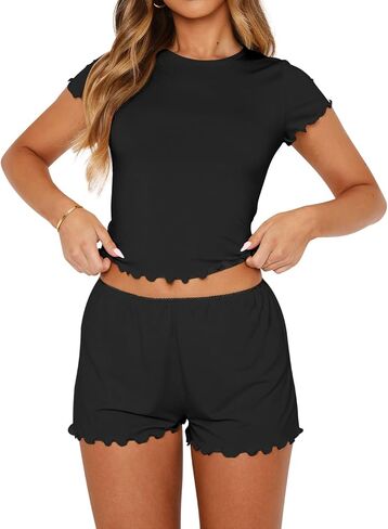 LEEDYA Women's Pajamas Cute 2-Piece Y2K Pajama Set Short Sleeve Crop Top PJ Sets Shorts Spring Summer Sleepwear in Saudi Arabia
