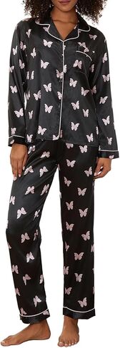 Women's Satin Pajamas Cute Pj Sets Silk Feel Sleepwear Long Sleeve Shirt and Pants 2 Piece Outfits 2026 in Saudi Arabia