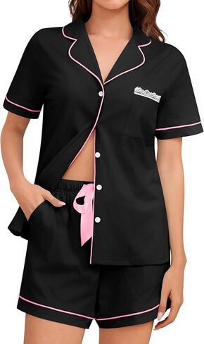 Bloggerlove 100% Cotton Pajamas for Women Set 2 Piece Soft Short Sleeve Pjs Button Down Lounge Sets with Pockets in Saudi Arabia