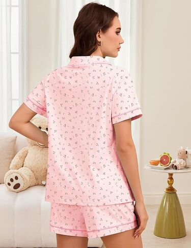 Bloggerlove 100% Cotton Pajamas for Women Set 2 Piece Soft Short Sleeve Pjs Button Down Lounge Sets with Pockets in Saudi Arabia