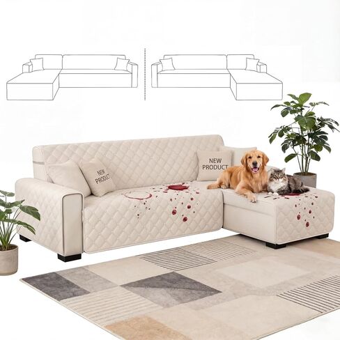 XINEAGE 100% Waterproof Sectional Couch Covers L-Shaped Reversible Sofa Cover Washable Couch Slipcover with Chaise Plum Blossom Buttons Fit Kid and Pet Furniture Protector (Large, Light Gray) in Saudi Arabia