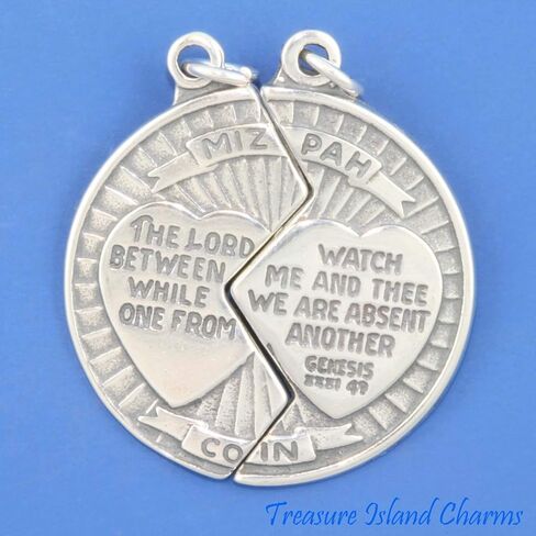 Dakota West Mizpah Coin Two Part to Share with Genesis 31:49 Verse 925 Solid Sterling Silver Charm Pendant Bracelet Crafting in Saudi Arabia