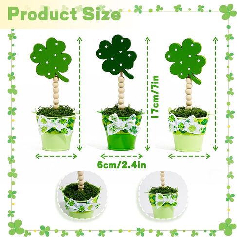 3 Pcs St. Patrick's Day Green Lucky Shamrock Artificial Potted Plants 7 In Wooden Shamrock Sign Holder Fake Moss Planters Ideal for Tiered Tray Decor St. Patrick's Day Gifts Table Centerpiece Party in Saudi Arabia