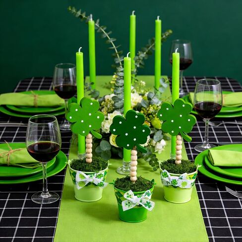 3 Pcs St. Patrick's Day Green Lucky Shamrock Artificial Potted Plants 7 In Wooden Shamrock Sign Holder Fake Moss Planters Ideal for Tiered Tray Decor St. Patrick's Day Gifts Table Centerpiece Party in Saudi Arabia