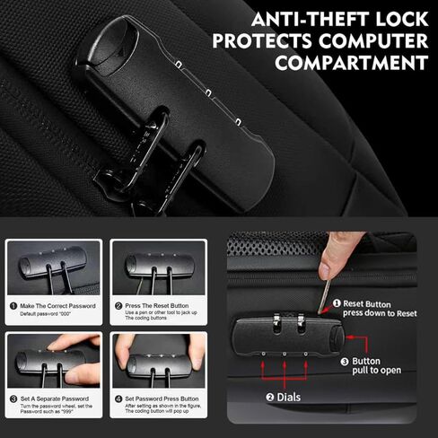 BANGE Anti-Theft Business Laptop Backpack, 15.6 Inch Lock Travel Backpack, Water-resistant Zippers with USB Charging Port, 16L Computer Bag for Men & Women in Kuwait