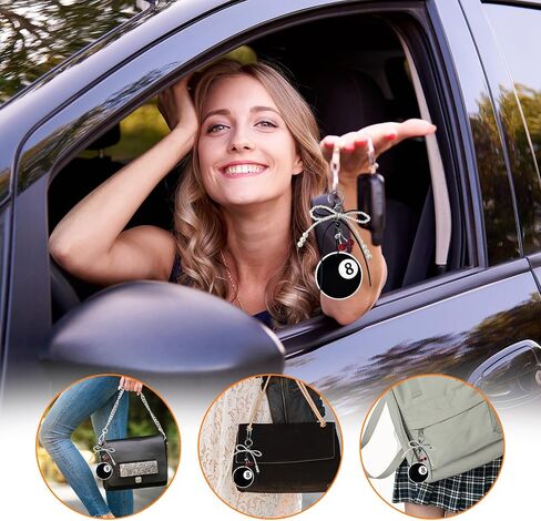 SuperKaKa Lucky 8 Ball Rearview Mirror Hanging Ornament, Car Accessories for Women, Cute Car Interior Decor Charm with Pearl Bow and Cherry Pendant, Rear View Mirror Decorations, Auto Accessories in Saudi Arabia