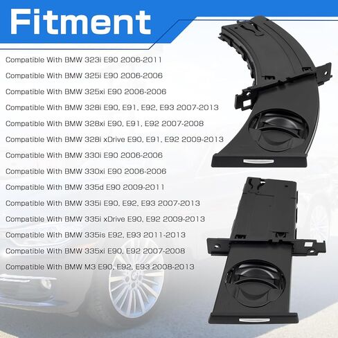 زوج حامل أكواب قابل للسحب متوافق مع BMW 3 Series E90 E91 E92 E93 323i 325i 325xi 328i 328xi 330i 330xi 335d 335i 335is 335xi M3 2006-2013 يستبدل 51459173467 51459173473 أسود in Saudi Arabia