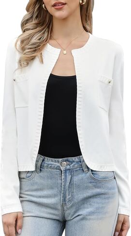 Allegra K Open Front Cardigan for Women's Knit Long Sleeve Casual Cropped Sweater Cardigans Shrug in Saudi Arabia