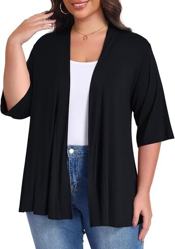 LARACE Elbow Sleeve Open Front Cardigans for Women, Women's Plus Size Summer Cardigan Lightweight Cover Up for Dress Tank Top in Saudi Arabia
