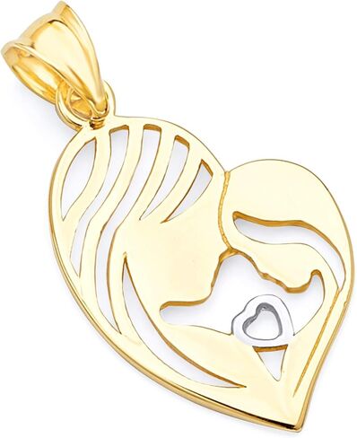 The World Jewelry Center 14k REAL Yellow Gold Mother and Daughter Charm Pendant (Size : 22 x 12 mm) in Saudi Arabia
