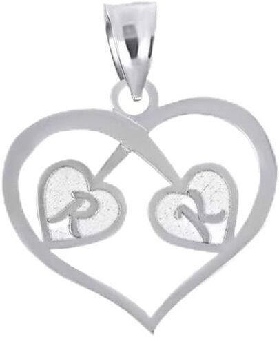 10K or 14K White Gold Personalized Name Heart Initials Pendant Necklace - Choice of Chain Length or Charm Only in Saudi Arabia