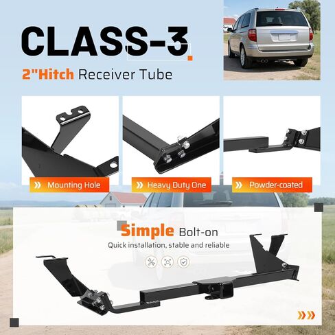 Class 3 Trailer Tow Hitch, 2 Inch Receiver Compatible with 2004-2007 Dodge Caravan Grand Caravan Chrysler Town & Country (with Stow-n-Go) in Saudi Arabia