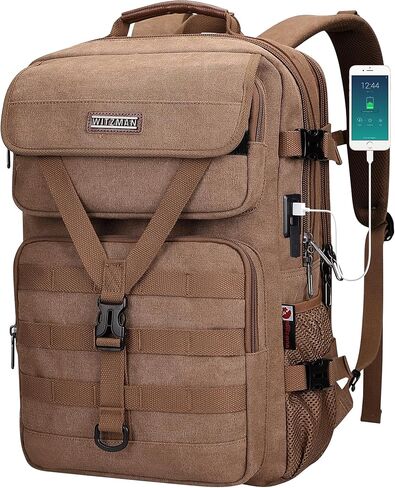 WITZMAN Travel Backpack for Men Large Canvas Laptop Backpack Fit 16 inch Carry on TSA Friendly Flight Approved Vintage Rucksack for Traveling(A8012 Army Green) in Saudi Arabia