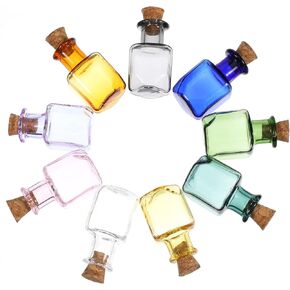 9 قطع زجاجات جرعة صغيرة ملونة، برطمانات زجاجية صغيرة مستطيلة 2 مل، برطمانات صغيرة مع سدادات من الفلين لتزيين حفلات الزفاف الممتعة in Kuwait