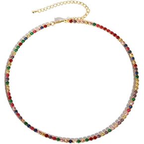 قلادات التنس للنساء 3 مم قلادة زفاف التنس 18 قيراط مطلية بالذهب مكعب زركونيا قلادة من الأحجار الكريمة الملونة قوس قزح كريستال تشيكوسلوفاكيا القلائد سباركلي مويسانيتي مجوهرات هدايا أشياء عصرية in Kuwait