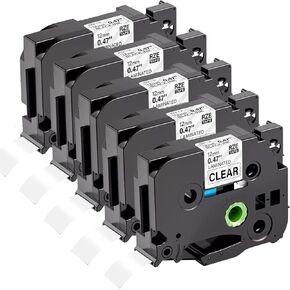 شريط ملصقات شفاف مصفح TZe 131 TZ 12 مم 0.47 TZe-131 بديل لشريط صانع الملصقات الشفاف TZe131 Tze، أسود على شفاف لـ PT-D210 PT-H110 PT-D220 PT-D400 5 عبوات in Kuwait