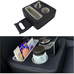 Car Back Seat Cup Holder, Leather Non-Slip Vehicle Rear Seat Drinks Tray Storage Organizer, Automotive Backseat Cup Holder Tray Expander, Universal for SUV Automobile Truck in Kuwait