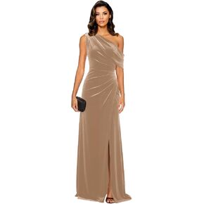 Womens One Shoulder Velvet Formal Dresses for Bridesmaid Long Mermaid Prom Evening Maxi Gowns with Slit in Kuwait