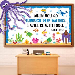 Christian Religious Under The Sea Bulletin Board Set Bible Verse Back to School Ocean Sea Animal Classroom Bulletin Board Decorations DIY 3D Octopus Cutouts for Sunday School VBS Chalkboard Wall Decor in Saudi Arabia