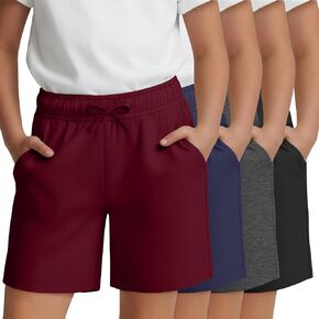 4 Pack Girls' Shorts Wide Leg Elastic Waist Athletic Shorts Kids Casual Summer Pull on SweatShorts 5-14 Years in Kuwait