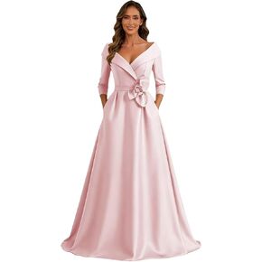 Satin Mother of The Bride Dresses for Women with Sleeves A Line Long Formal Evening Gowns in Saudi Arabia