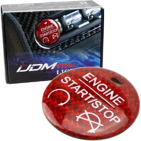 iJDMTOY متوافق مع 2015-2023 Ford Mustang رياضي أصلي من ألياف الكربون الأحمر بدون مفتاح تشغيل/إيقاف المحرك بالضغط على زر التشغيل غطاء تزيين in Kuwait