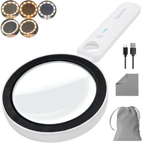 Glass Magnifying Glass with Light Handheld 10X 30X Magnifier with 36 LEDs, 5 Color Modes Rechargeable Lighted Magnifiers, Gift for Senior Reading, Coin, Stamps, Inspection (White & Black) in Saudi Arabia