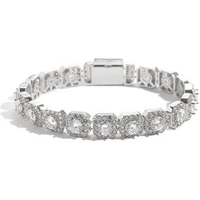 Solid Gold over S925 Sterling Silver Baguette Tennis Bracelet, Bezel Set Round Moissanite Men's Jewelry, Redefining Men's Elegance for Gifting in Kuwait