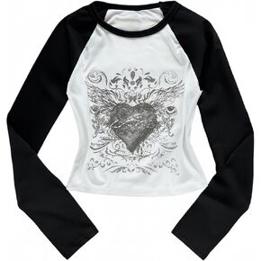 Girl's Y2K Gothic Graphic Punk T Shirts Raglan Sleeve Crew Neck Tees Rave Outfits in Kuwait